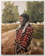 Strong female figures are a recurring theme for Pease, who often paints portraits of individuals, dignitaries and elders of his tribe, as with this 60” x 48” piece, “Of the People, For the People.”