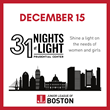 An image of the Boston skyline with the date of the Prudential Tower lighting for social media