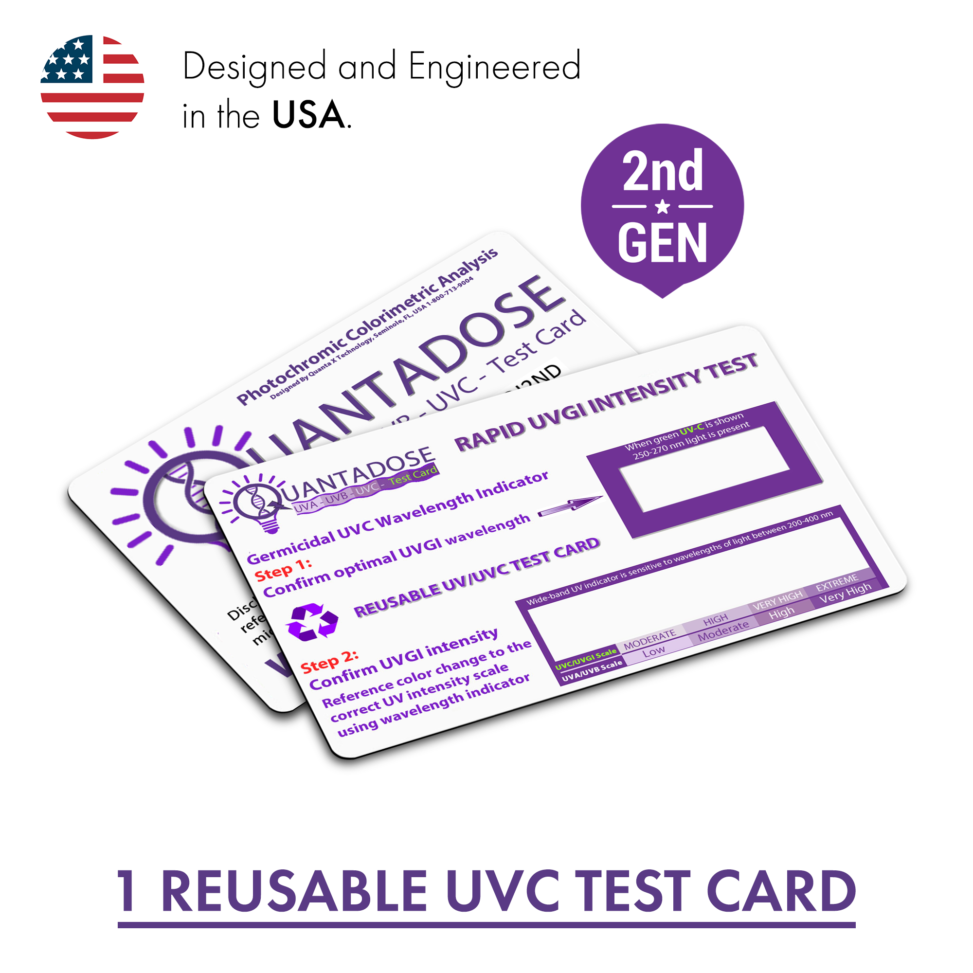 QuantaDose uvc light test card with word power visibility technology for rapid UVC detection