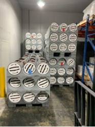 18 HPP Baskets of  pre loaded product in stackable pallets using only 20 square foot of facility floor space.  HPP Advisor example of maximizing valuable facility floor space.