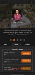 PlayBooked Beta Screenshot of Chloe Mitchell's Athlete Profile