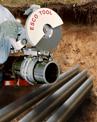 Designed to fit pipe from 6” to 60” dia., the Esco APS-438 Air Powered Saw and WrapTrack® System clamps onto the pipe and accept the saw which is mounted onto a trolley.