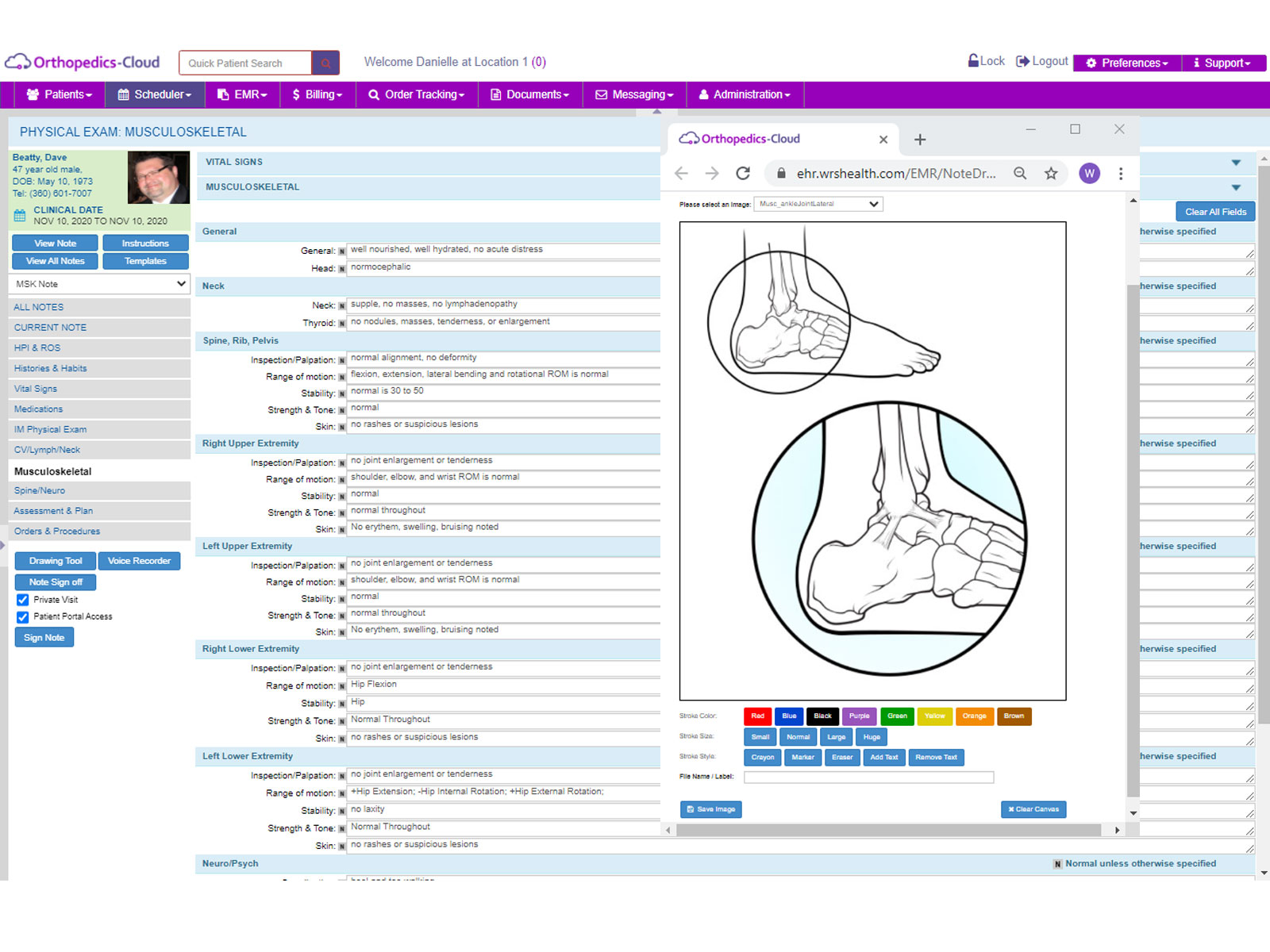 Musculoskeletal Note template in Orthopedics-Cloud