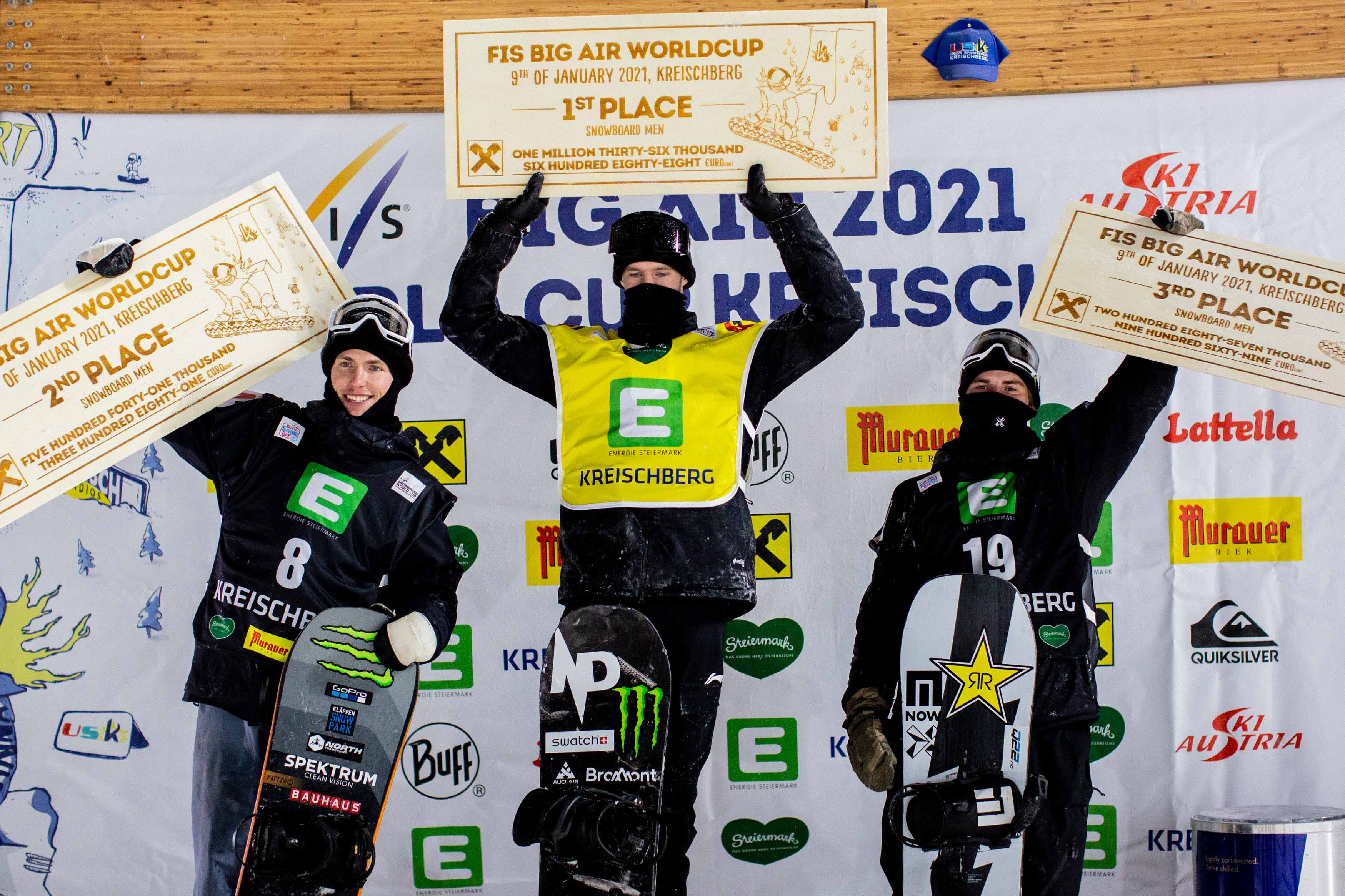 Monster Energy’s Max Parrot Takes Gold and Sven Thorgren Takes Silver in Snowboard Big Air at the FIS Snowboard Park & Pipe World Cup in Kreischberg, Austria