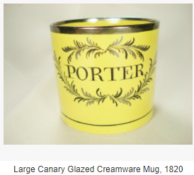 Large Canary Glazed Creamware Mug, 1820 Large yellow canary glaze creamware mug that would date from the 1810's to 1820.