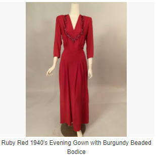 Ruby Red 1940's Evening Gown with Burgundy Beaded Bodice