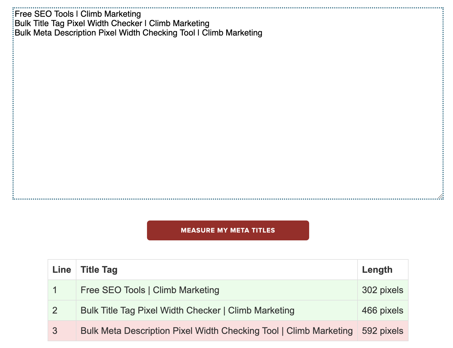 Climb Marketing's Title Tag Checker