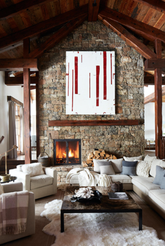 The living room of this Jackson Hole house by WRJ Design served as the cover shot for the firm’s first book, “Natural Elegance: Luxurious Mountain Living” (PC: William Abranowicz).