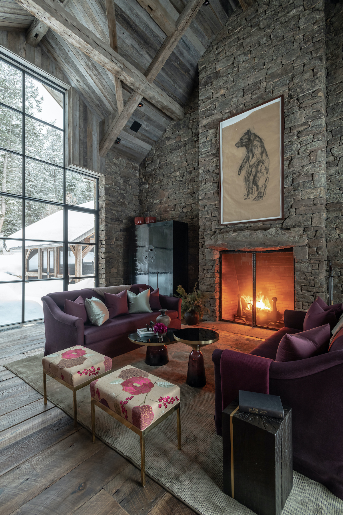 Jackson Hole interior designer and gallery owner Tayloe Piggot found interior inspiration in JLF Architects’ history-laden design and character-rich reclaimed timber and stone (PC: Audrey Hall).
