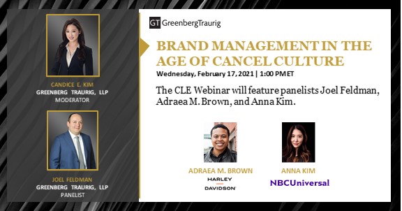 Greenberg Traurig's Joel Feldman and Candice Kim to Speak On ‘Brand Management in the Age of Cancel Culture’