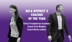Drew Maddux and Becky Legate of Christ Presbyterian Academy, recipients of DII-A District 3 Coaches of the Year.