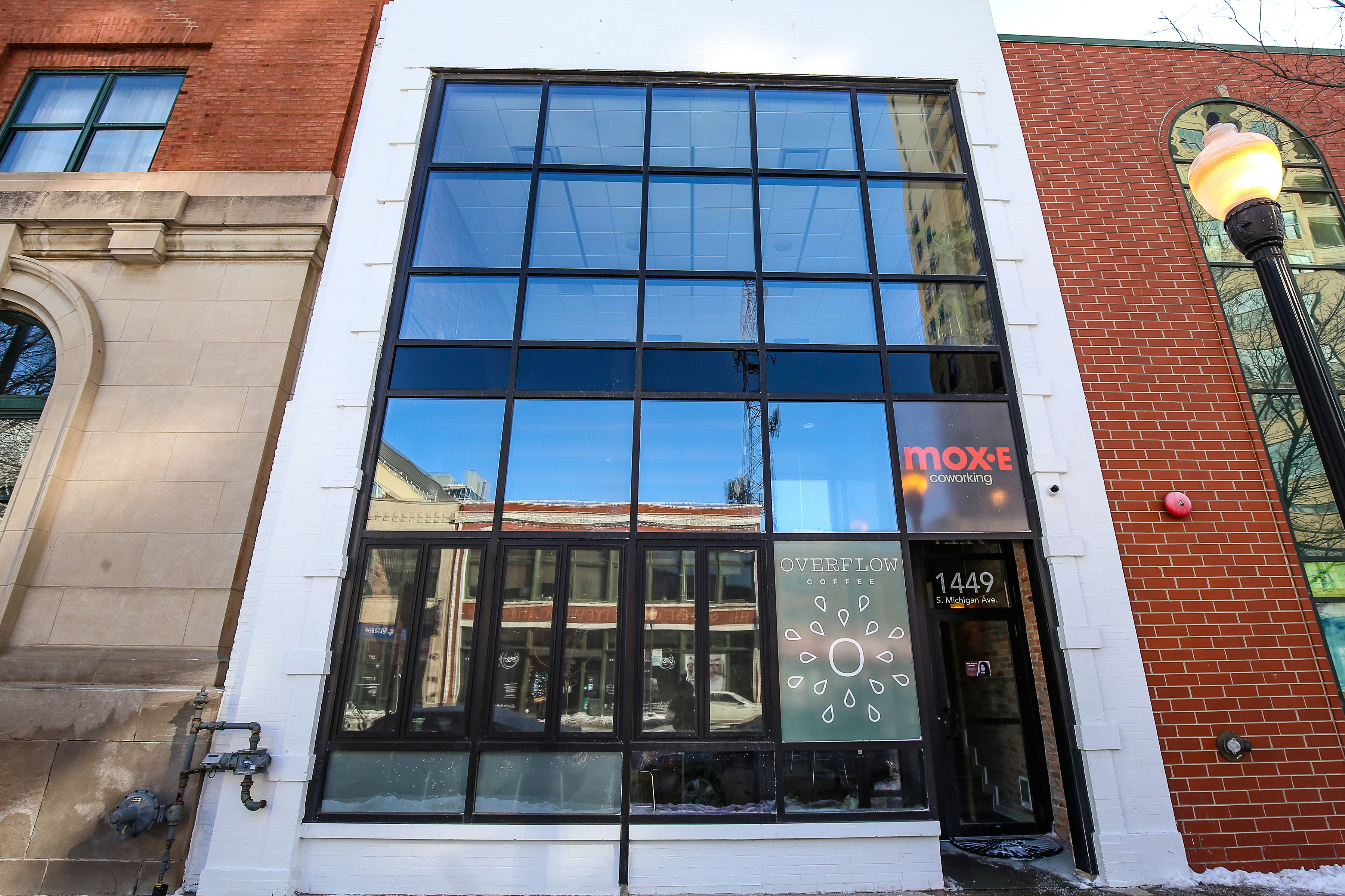 Exterior of MoxeChicago and Overflow Coffee Entrance