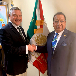 Col. David Coggins (left), President of FUMA, with Dr. Guzman Lopez, President of AMIZ, in Puebla, Mexico, in February 2020 when they signed their Memorandum of Friendship.