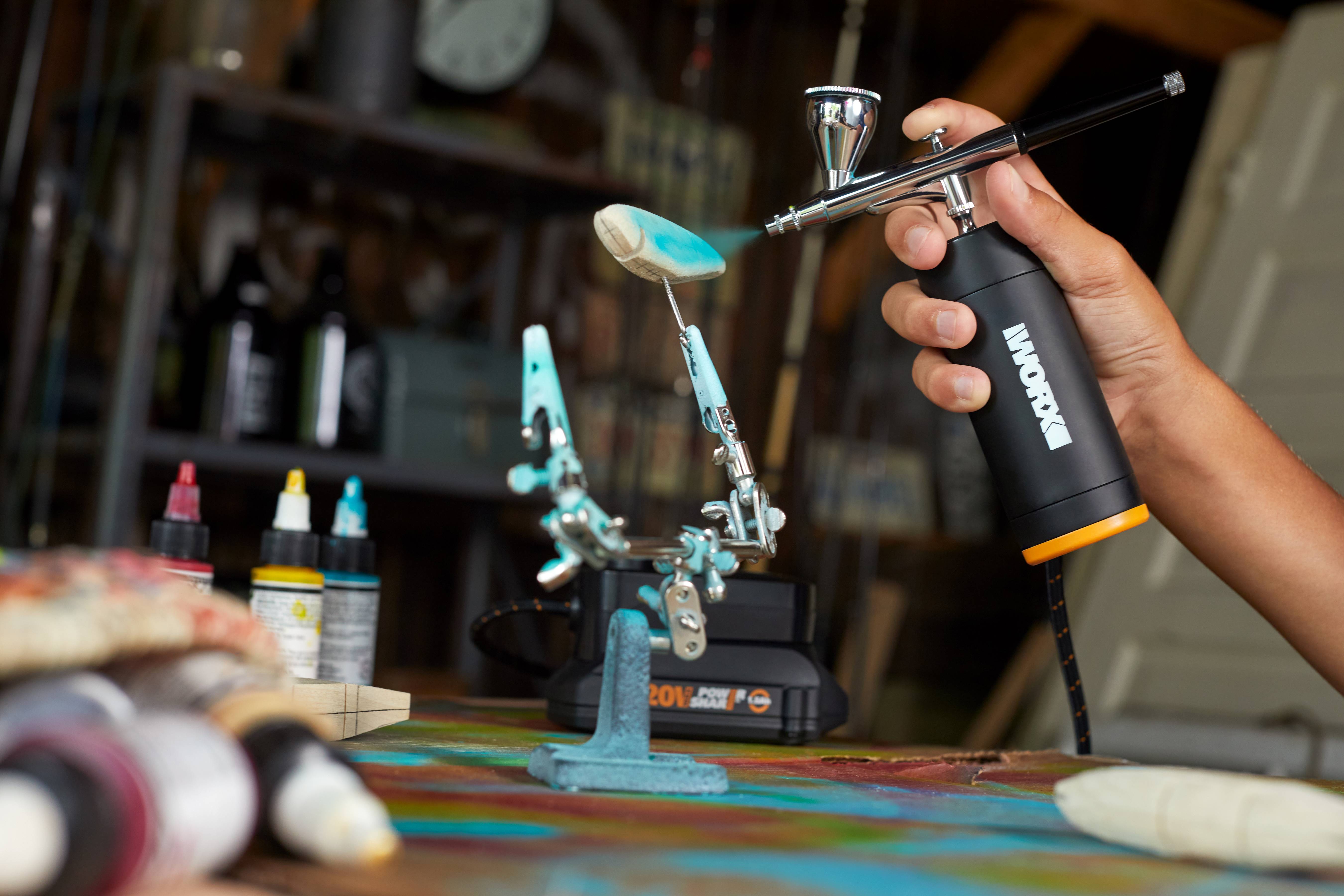 WORX MakerX  Air Brush is ideal for light duty and intricate jobs, such as painting fishing lures and models.