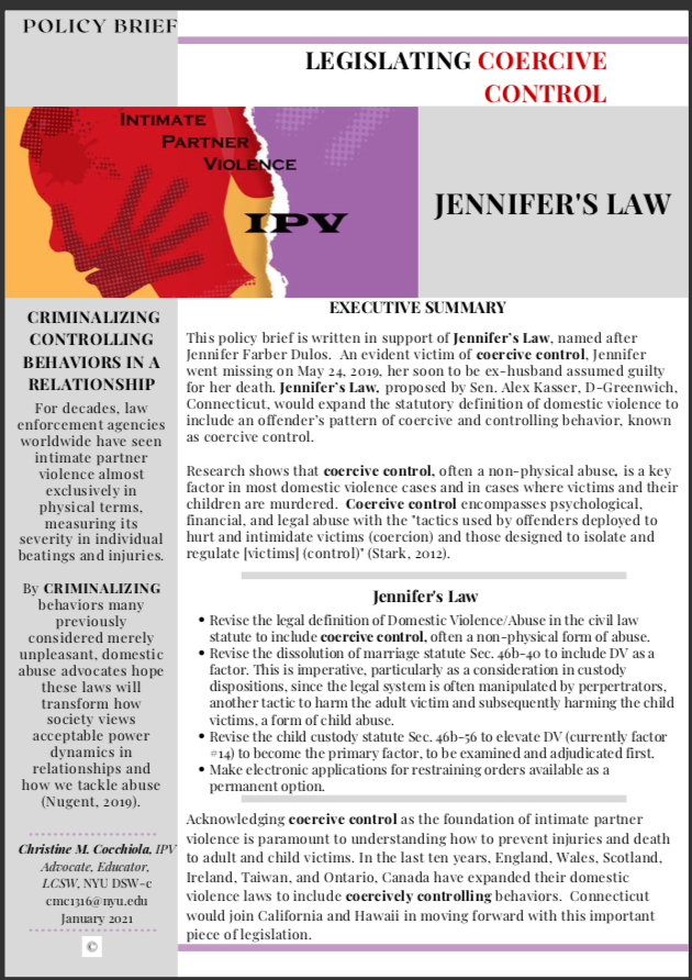 Policy Brief: Legislating Coercive Control - Jennifer's Law