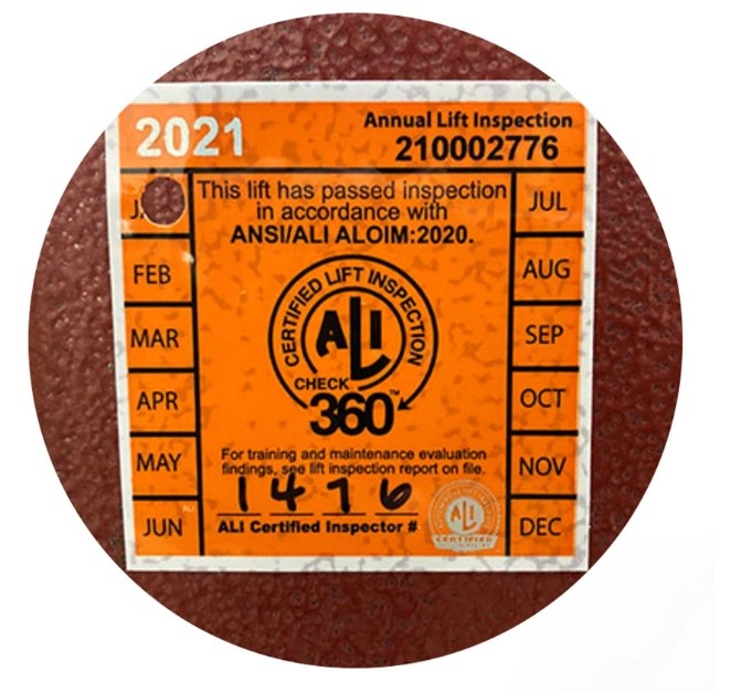 New Check360™ Certified Lift Inspection Label