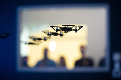 Students and faculty fly drones in unison in the new St. Mary's University Drone Lab.