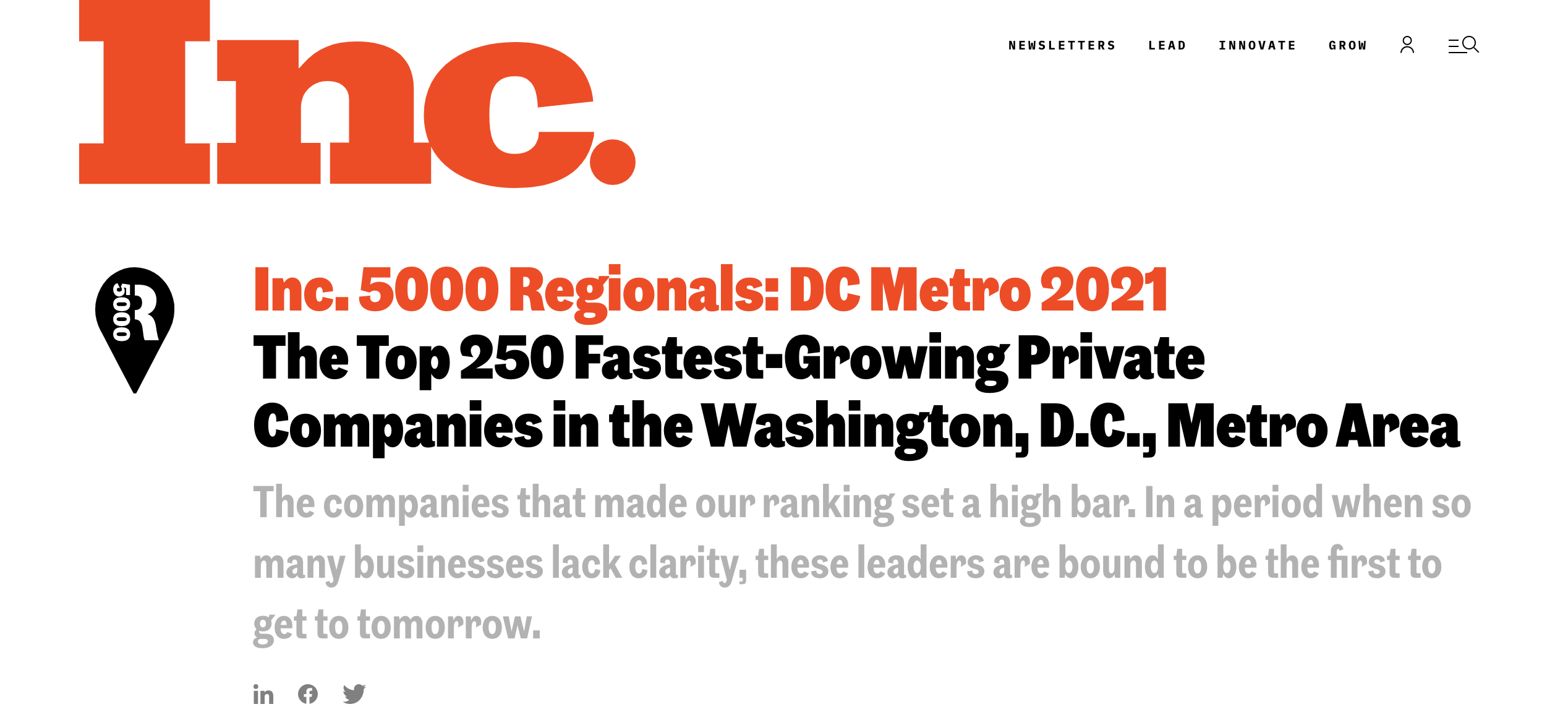 Inc. 5000 Regionals: D.C. Metro lis