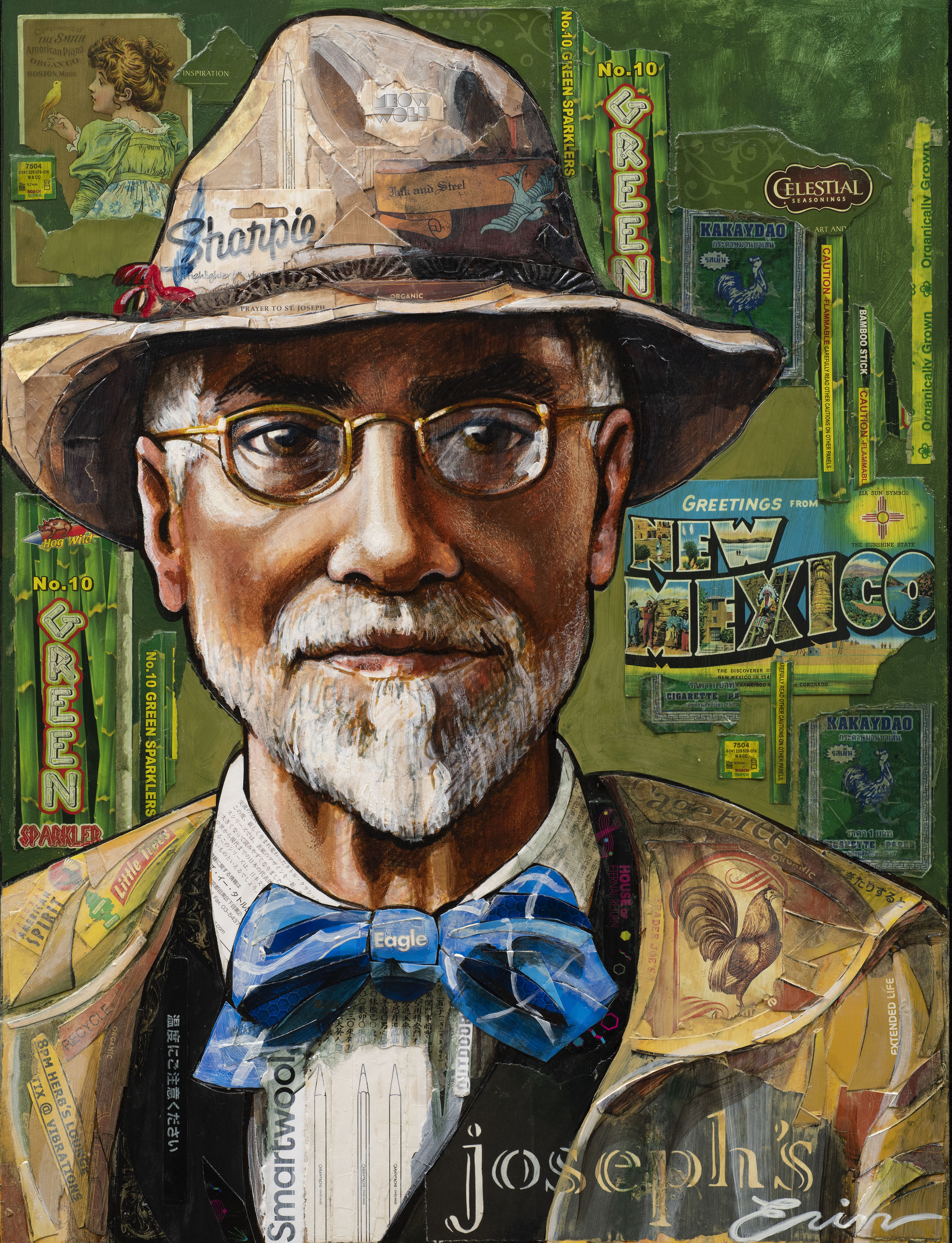 Erin Currier, Portrait of Joseph Henry Sharp, acrylic and mixed media on panel, 24"h x 18"w