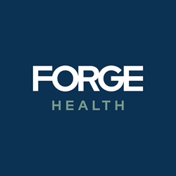 Navy blue background with the words Forge Health in white sans serif lettering