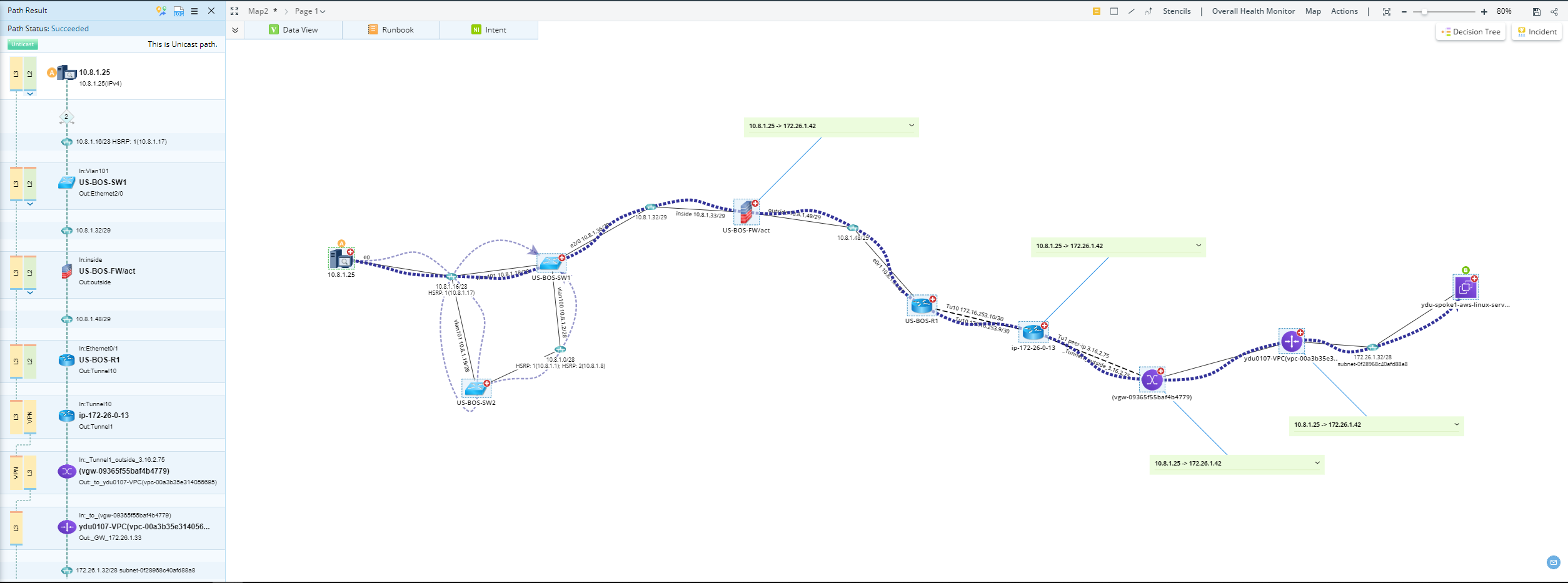 A-B Path Of Hybrid Cloud Network In NetBrain v10.0