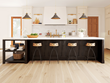Kitchen with hickory wide plank wood flooring