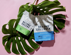 Featured above: Products from the brands' Beyond suite. Beyond Greens superfood blend and Beyond Collagen supercharged beauty formula