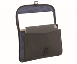 Double-Take iPad+MacBook Sleeve—protects two devices in any structured or unstructured bag; shown with Indigo wool-blend lining option