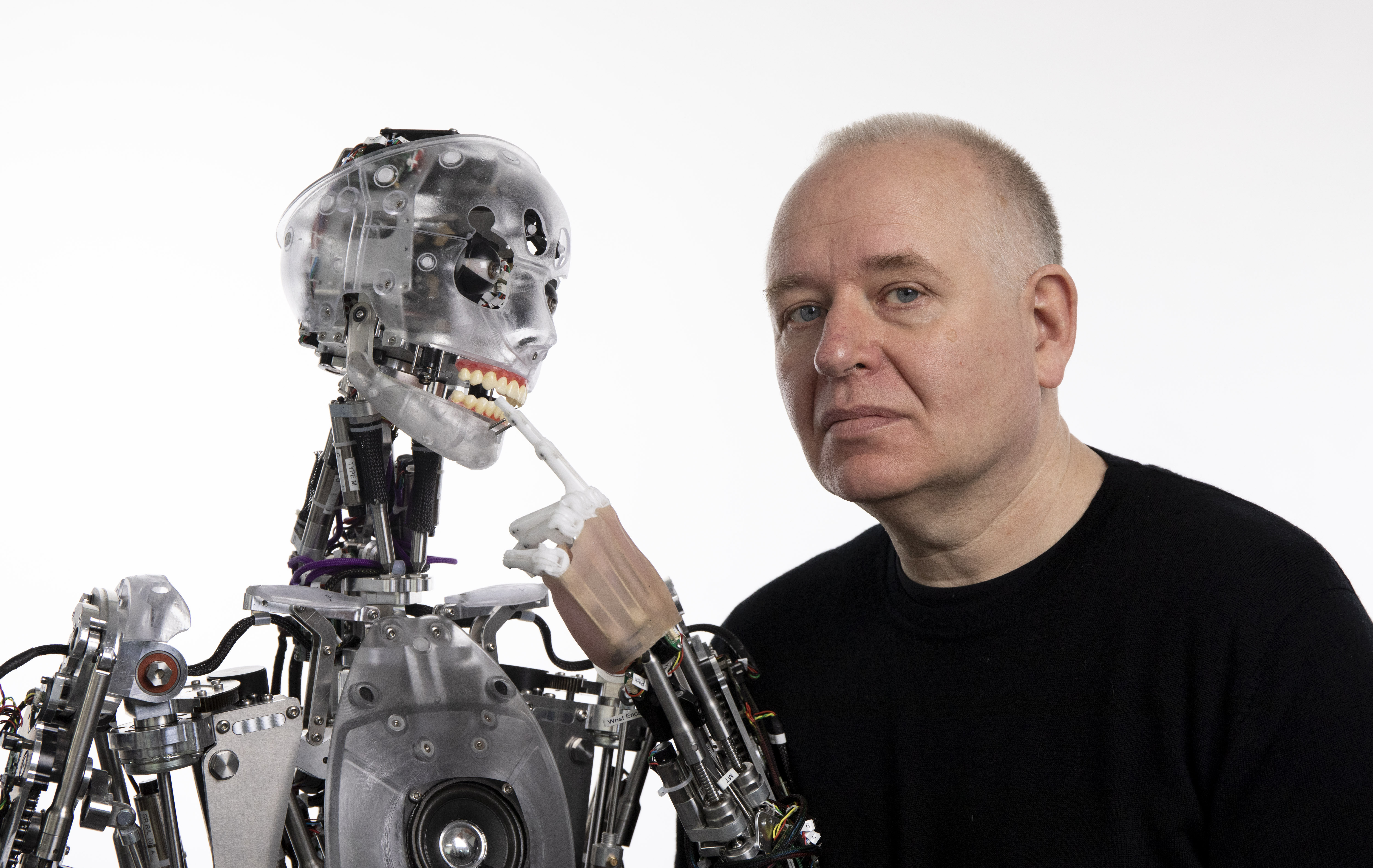 Engineered Arts founder Will Jackson and the Mesmer-series robot