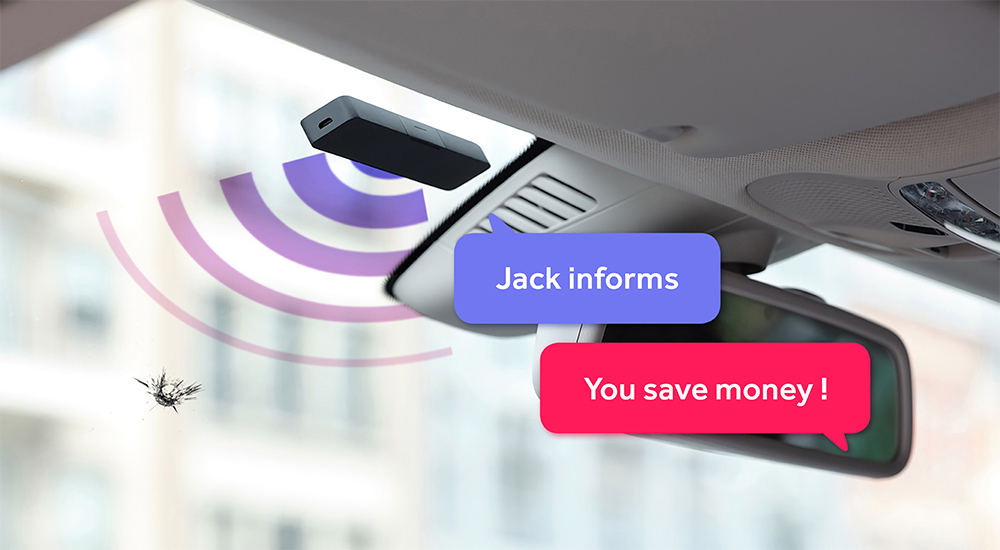 Jack uses piezoelectric sensors to detect windshield impacts, analyzes the data, then notifies the owner in real-time to enable proactive repair maintenance when required.