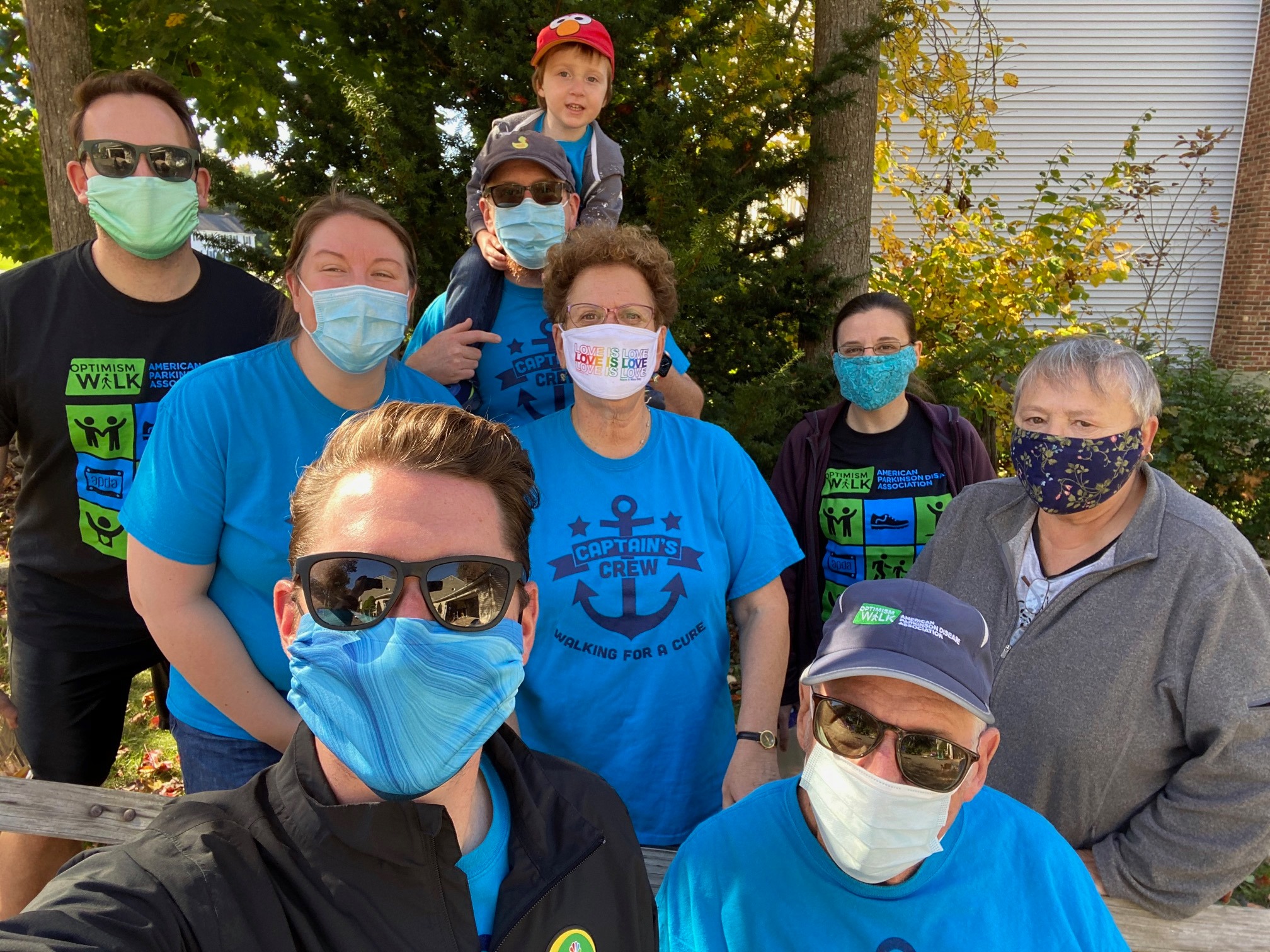 Big smiles under those masks! A family in Connecticut heads out for a safe APDA Optimism Walk in 2020