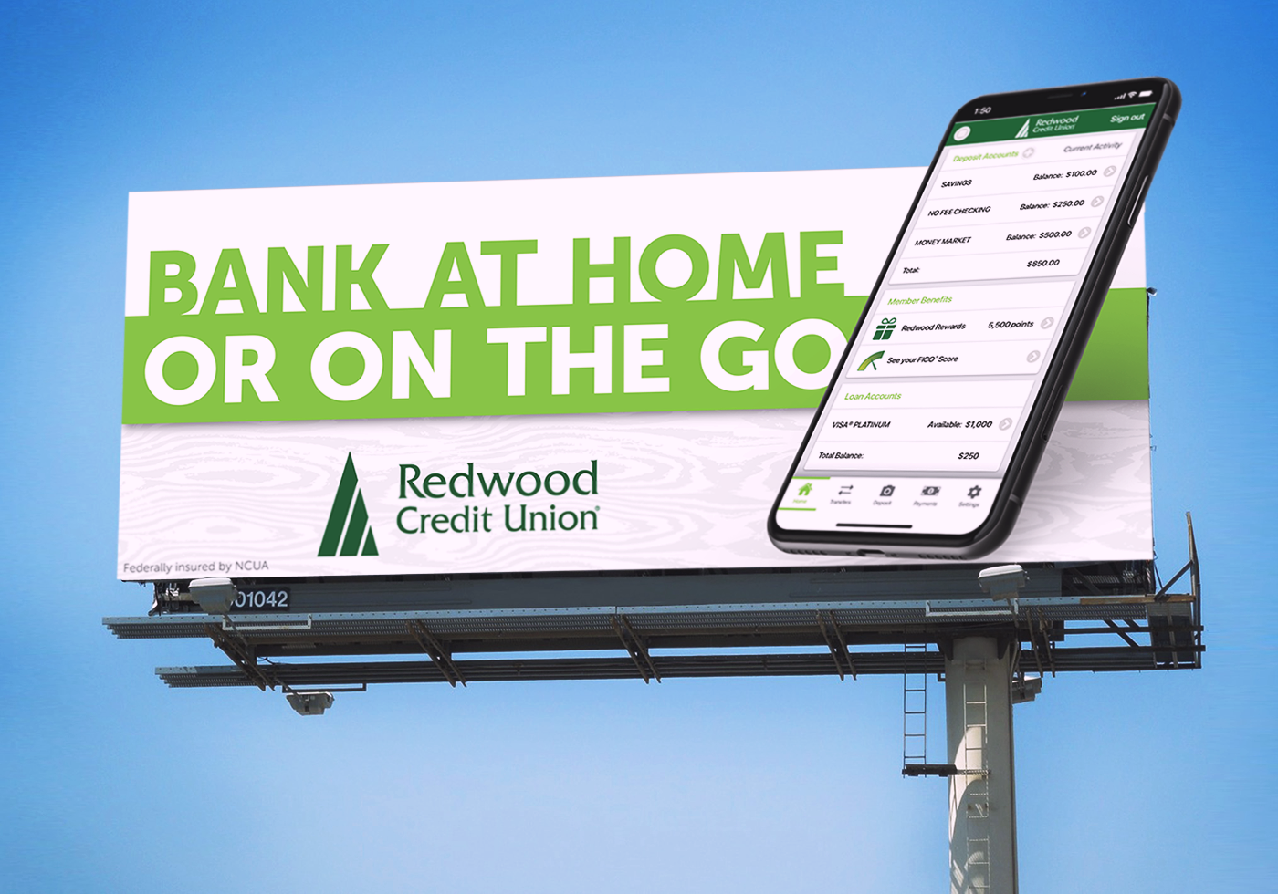 RCU’s “Bank at Home or On the Go” billboard