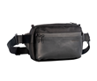 Compact Hip Sling Bag — black ballistic nylon and black, full-grain leather
