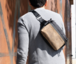 The Hip Sling Bag — Compact size; tan waxed canvas with chocolate full-grain leather