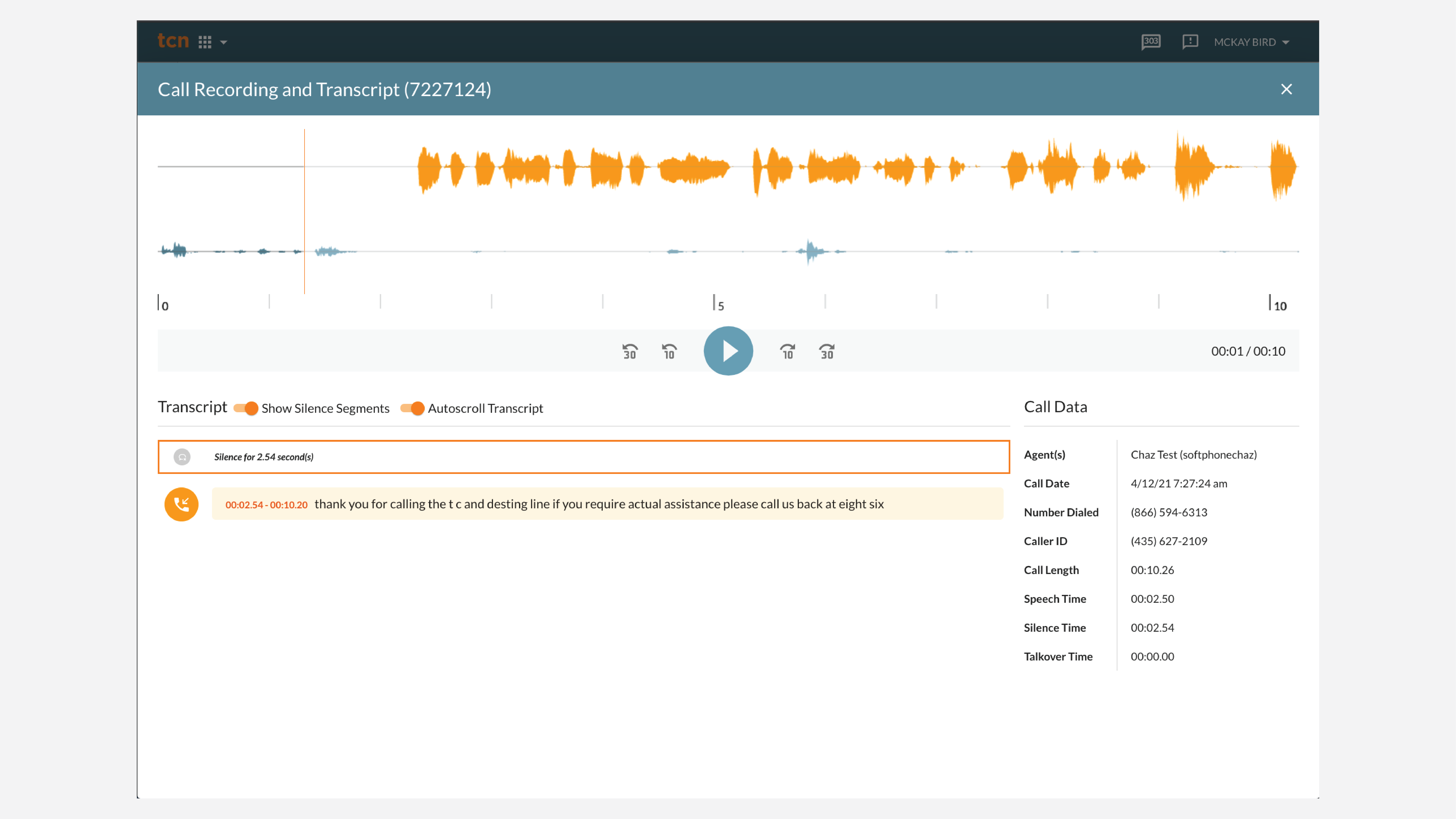 TCN Operator Speech Analytics