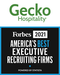 Gecko Hospitality Logo and Forbes Best Executive Firm 2021 Logo