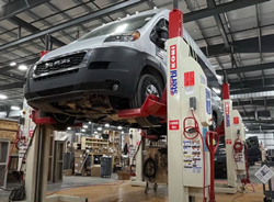 Stertil-Koni Mobile Column Lifts at work in TMCRV's motorcoach production facility