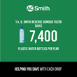 Each long-lasting filter in A. O. Smith’s  Reverse Osmosis System replaces over 3,700 plastic bottles every six months, adding up to 74,000 plastic bottles over 10 years.