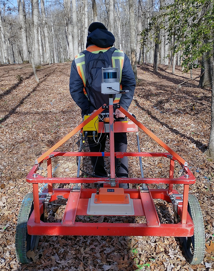 Kaarta Stencil 2-16 SLAM-based positioning system integrated with Geonics EM-61 metal detector.