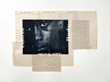 A 2D collage by Rodney Ewing. Overlapping pieces of cream vintage ledgers, some with hand written text, are the background of a black and white portrait of a Black face. The words "Colored" "Last Words" and "Body" are in white, overlapping the edges of the image.