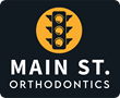 Logo for Main St. Orthodontics with a yellow street light and dark background