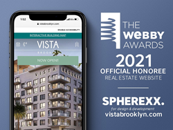 Image of Webby Award and snapshot of mobile view of Vista Brooklyn Apartments
