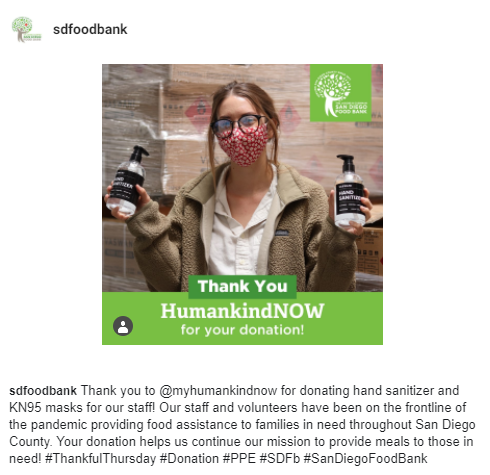 HumankindNOW makes significant PPE donation to San Diego Food Bank
