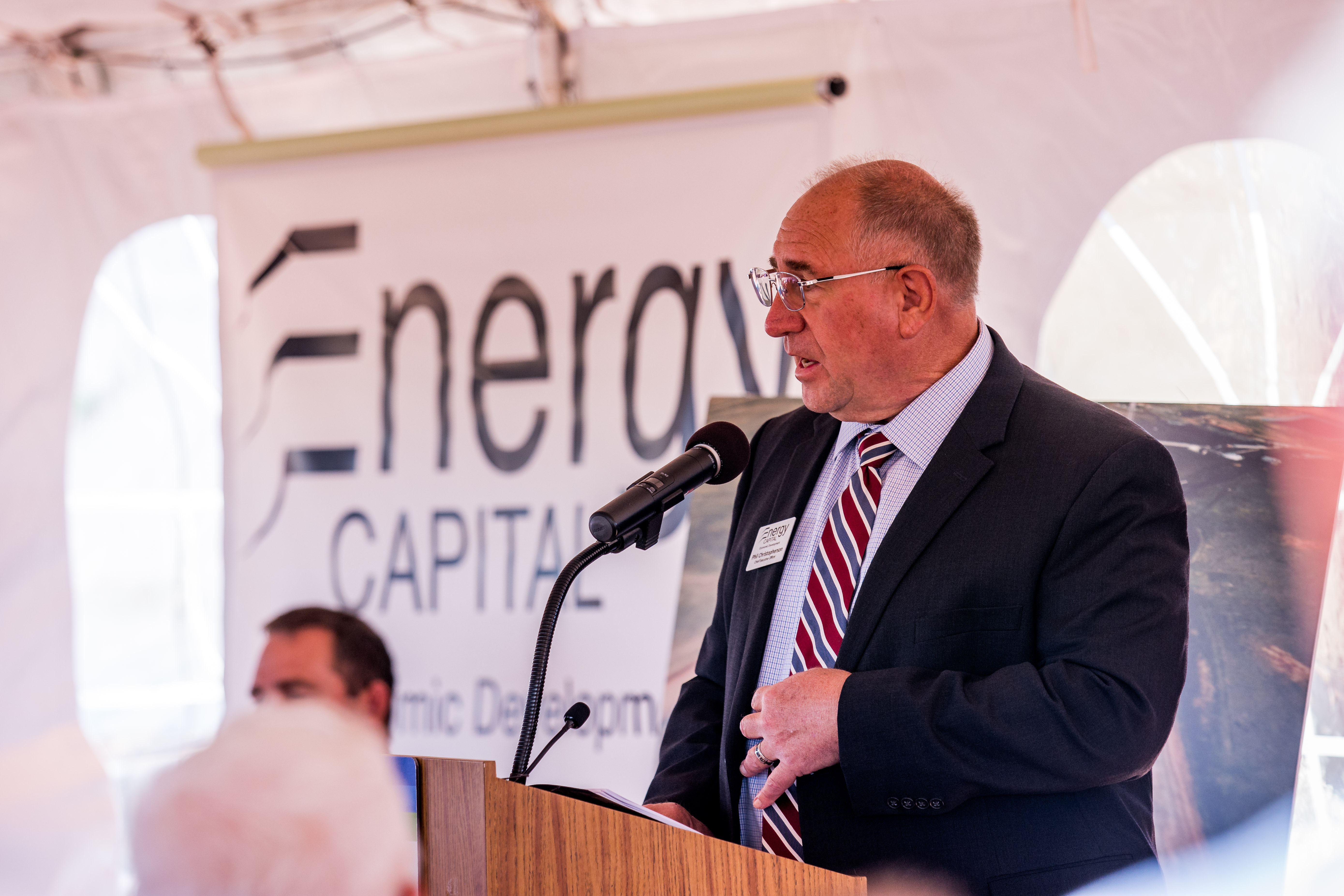 Energy Capital Economic Development CEO Phil Christopherson speaks at the June 7 WyIC Groundbreaking. Photo courtesy of Veteran Move Media.