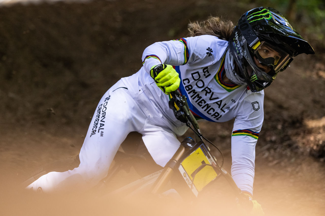 Monster Energy's Camille Balanche Claims Third Place in Elite Women’s Downhill Division at UCI Mountain Bike World Cup in Les Gets, France