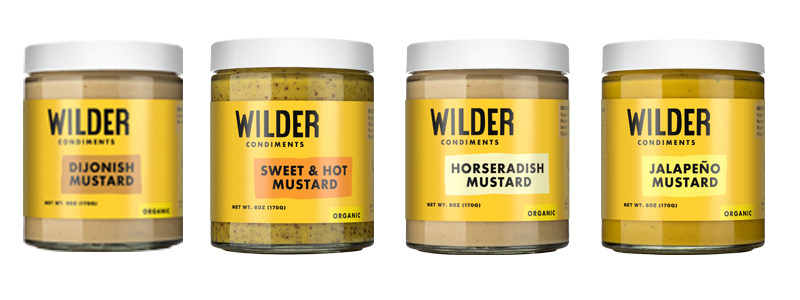 Organic Wilder mustards: Dijonish Mustard, Sweet & Hot Mustard, Jalapeño Mustard, Horseradish Mustard