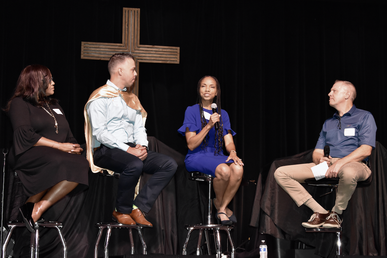 Left to right: Shelley Webb; Brandon Vorhees; and Karla Blair. “Anyone who asks me, ‘Where do you work?’ My standard response to that question is, ‘I work for God at GE,’” said Blair.