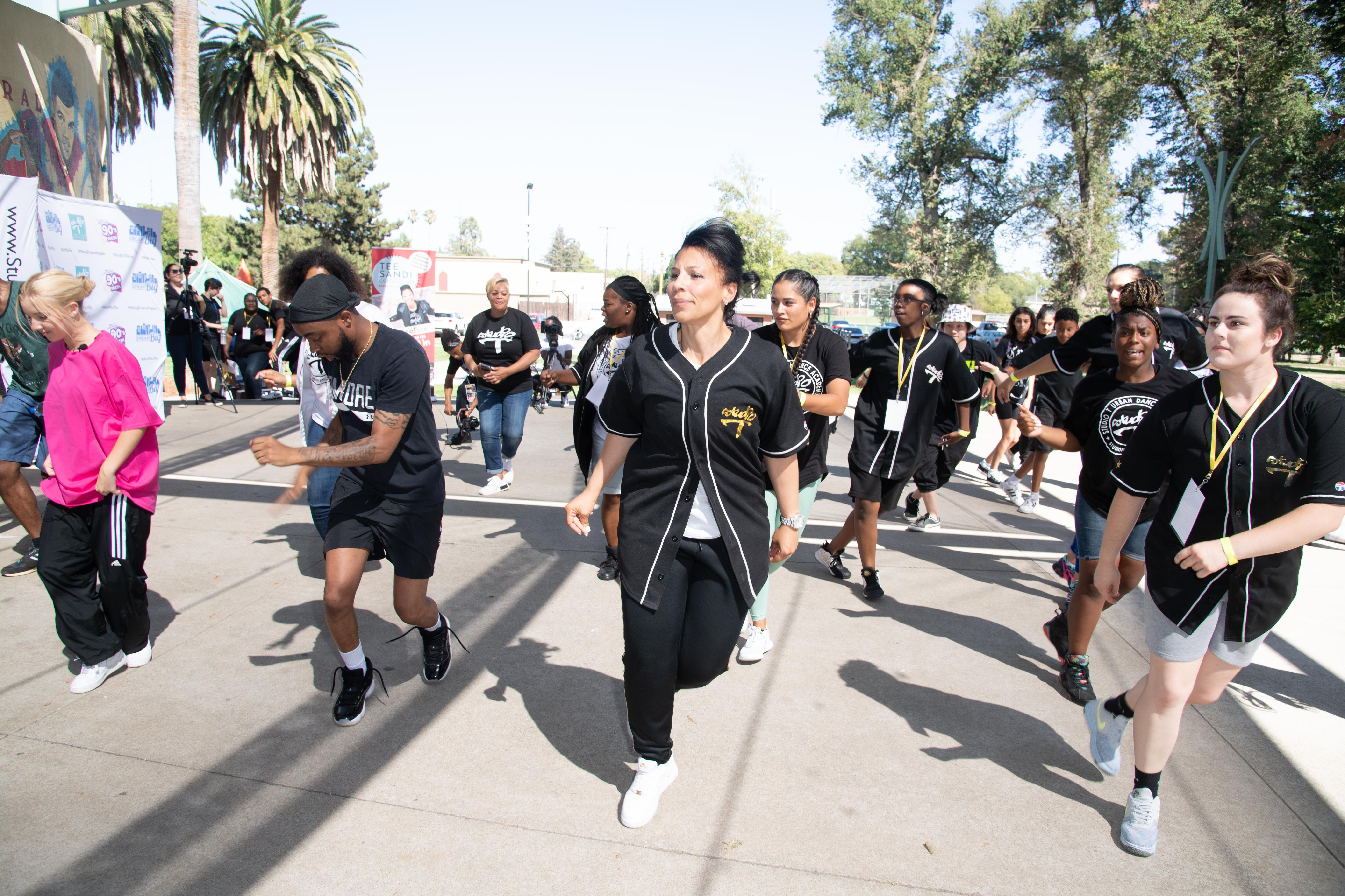 (Left to right) Sarah Lil' Mini Phoenix, TSU Terry, Miss Tee Sandifer, DJ Hannah Rose demonstrate at Legends of Dance workshop  honoring Popin' Pete; Photo credit Earl Gibson III