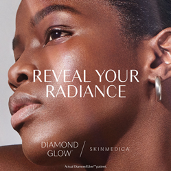 Close-up of woman's flawless face overlaid with the text "Reveal your radiance".