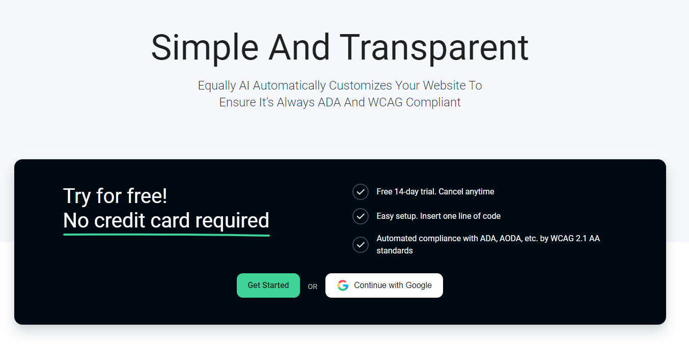 Simple And Transparent Equally AI Automatically Customizes Your Website To Ensure It’s Always ADA And WCAG Compliant